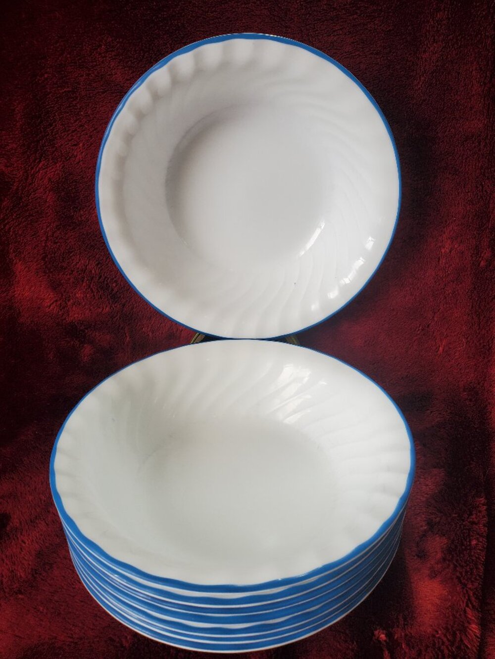 Corelle Corning Blue Velvet Rose Scalloped Blue Edge Soup Cereal Bowls Set of 8